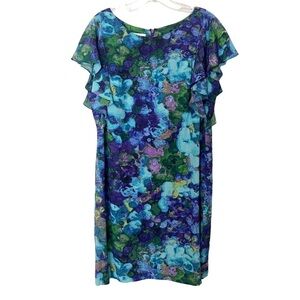 Donna Morgan Silk Floral Mini Dress Blue Purple Flirty Size 8
